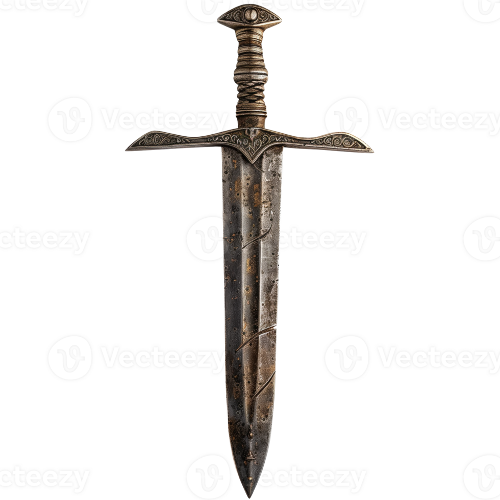 Medieval Sword Full View on Transparent Background Isolated for Historical and Fantasy Design Visuals in Format png