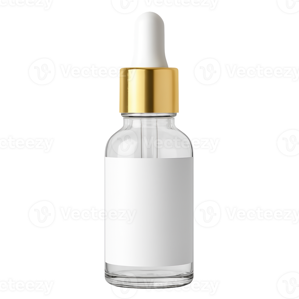 Luxury Clear Dropper Bottle Mockup with Blank Label and Gold Cap for Skincare Serums and Essential Oils png