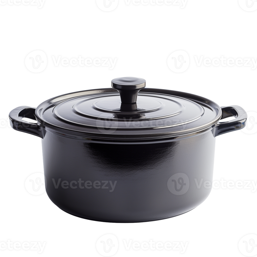 Full View of Black Dutch Oven on Transparent Background for Culinary and Cooking Themes in Stock Photography png