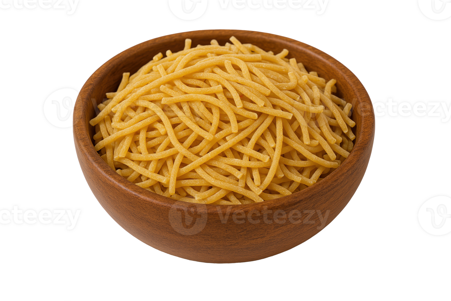 Golden Barley Noodles in Wooden Bowl on Transparent Background for Healthy Pasta Dishes and Culinary Design png