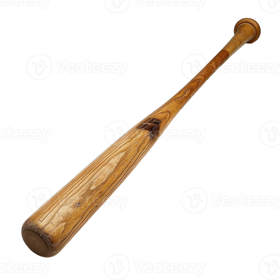 Full View of a Wooden Baseball Bat on Transparent Background Featuring Classic Design for Sports Equipment and Accessories in Isolated Studio Image png