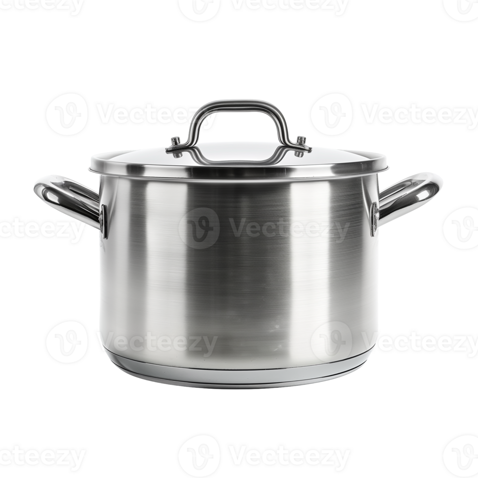Full View of Stainless Steel Soup Pot on Transparent Background for Culinary Design Projects png
