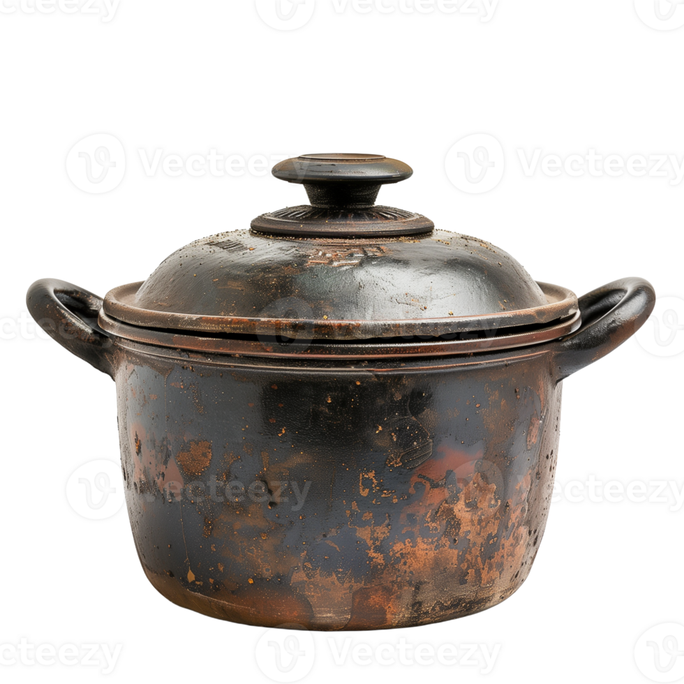 Full View of Rustic Chefs Dutch Oven on Transparent Background png