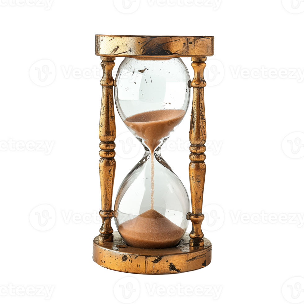 Classic Wooden Hourglass on Transparent Background Isolated for Timeless Concepts in Design and Decor Vintage Sand Timer Ready for Use in Educational or Time Management Themes png