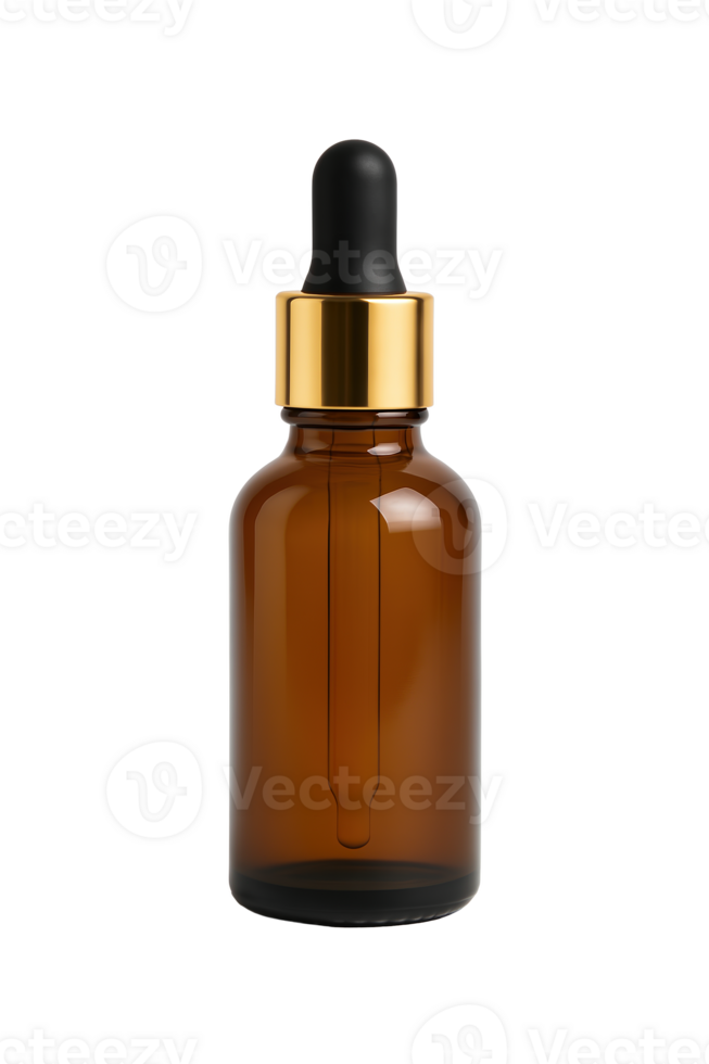 Amber Dropper Bottle Mockup with Gold Cap for Essential Oils and Skincare Products on Transparent Background png