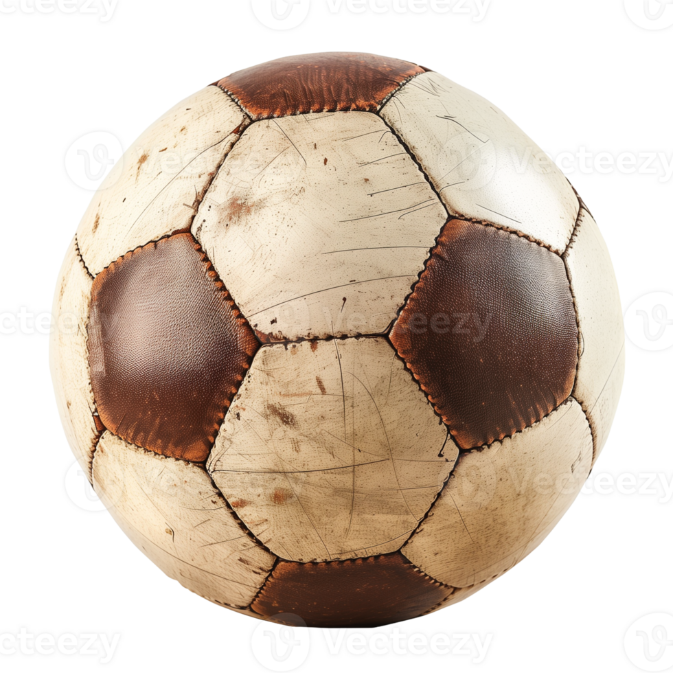 Vintage Leather Soccer Ball Isolated on Transparent Background Showcasing Classic Patchwork Design with Visible Wear and Authentic Texture, Ideal for Sports and Retro-Themed Projects png