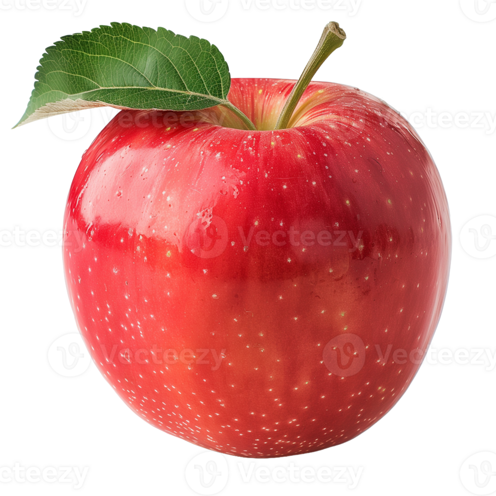 Vibrant Red Apple With Leaf Isolated on Transparent Background Highlighting Freshness and Nature png
