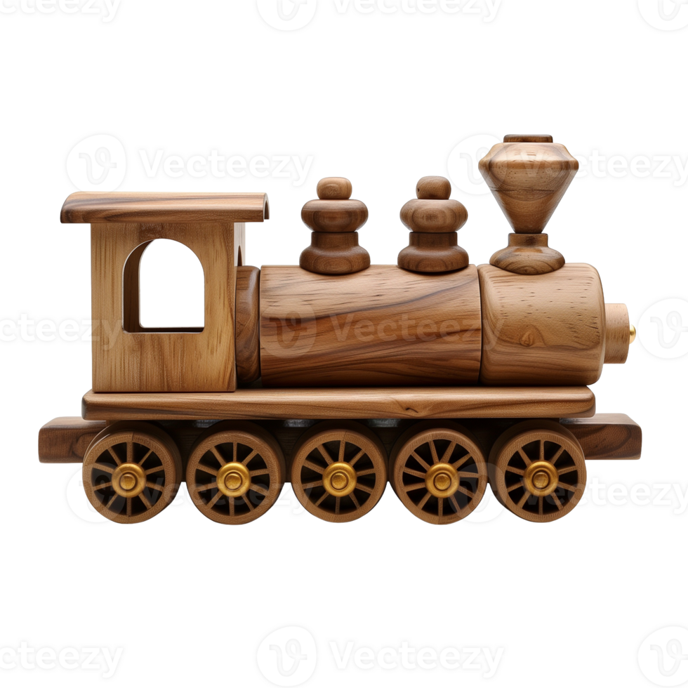 Wooden Toy Train on Transparent Background Isolated for Children's Play and Educational Use Highlighting Craftsmanship and Rustic Design Trends png