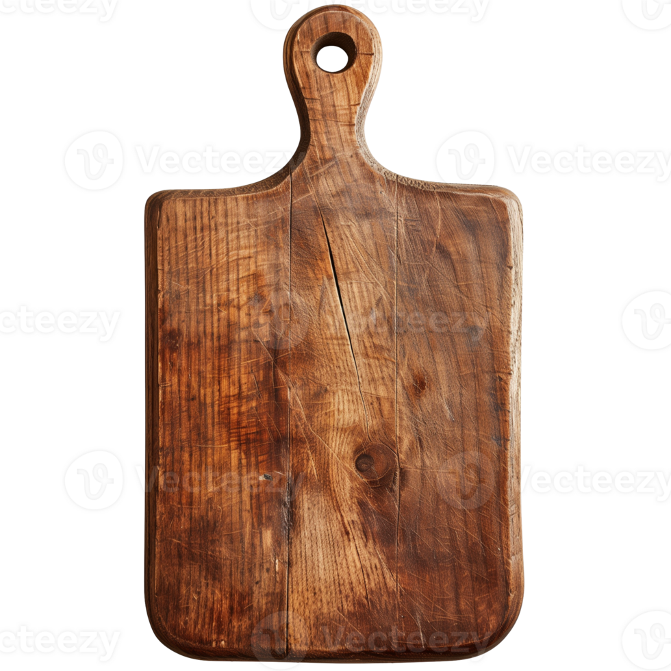 Wooden Cutting Board Full View on Transparent Background with Rustic Texture for Kitchen and Culinary Designs png