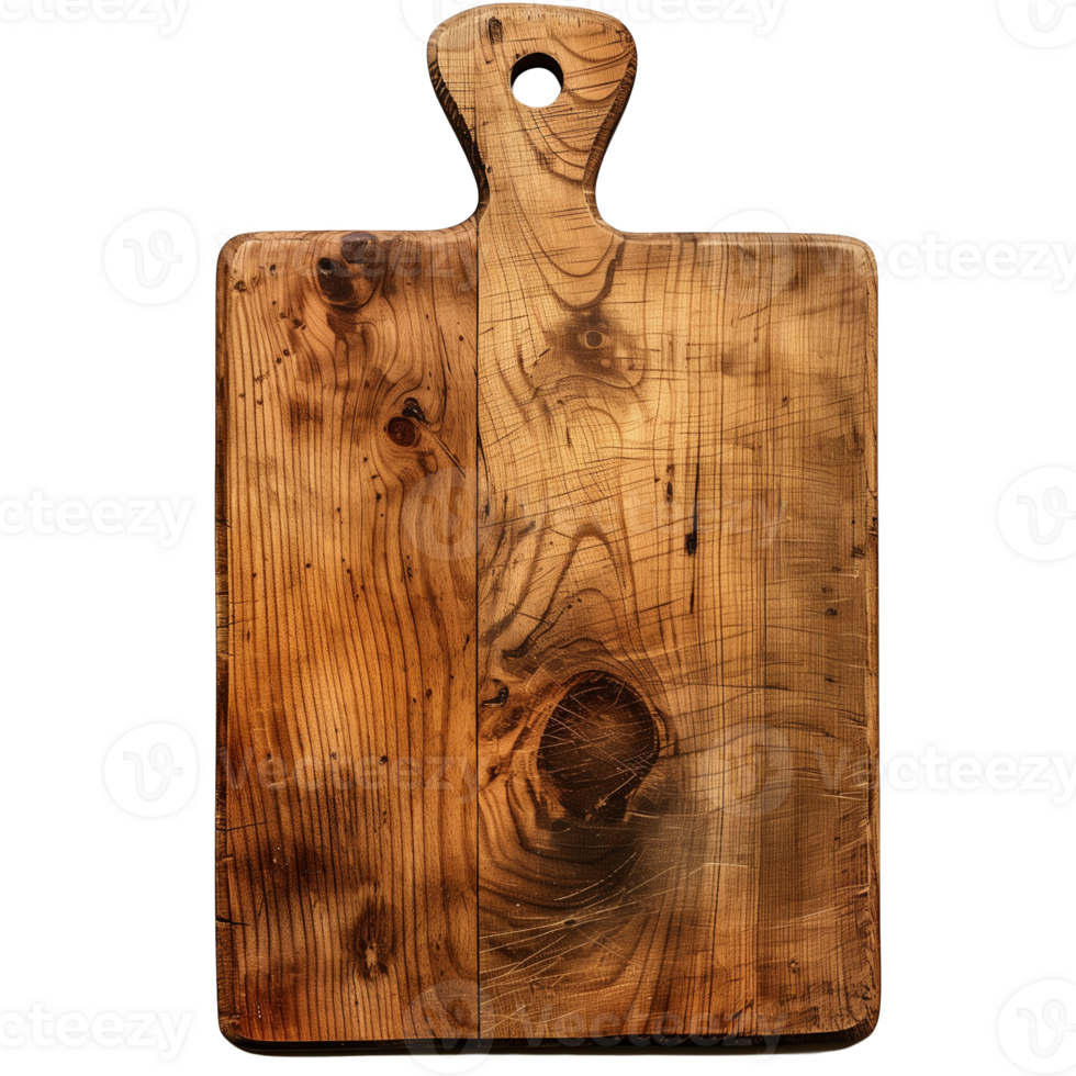 Full View of Rustic Wooden Cutting Board with Grain Pattern on Transparent Background for Culinary Designs and Presentations png
