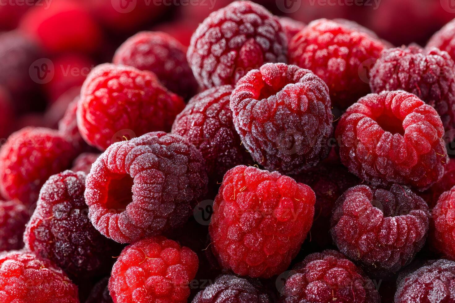 Frozen raspberries creating a refreshing and delicious summer treat photo