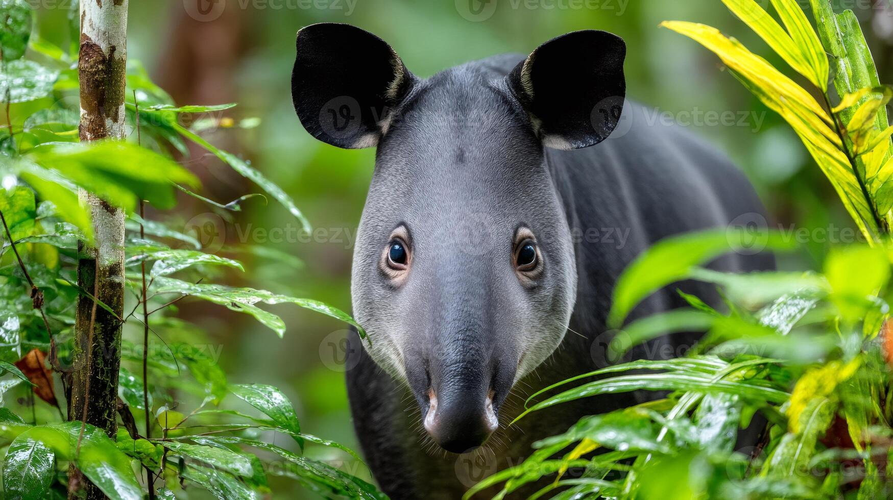 Brazilian tapir hiding in the amazon rainforest photo