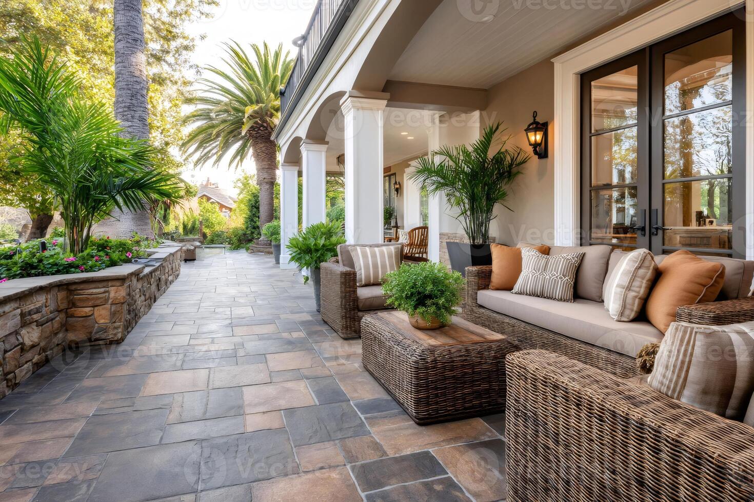 Comfortable patio furniture enhancing relaxation in luxurious backyard setting photo