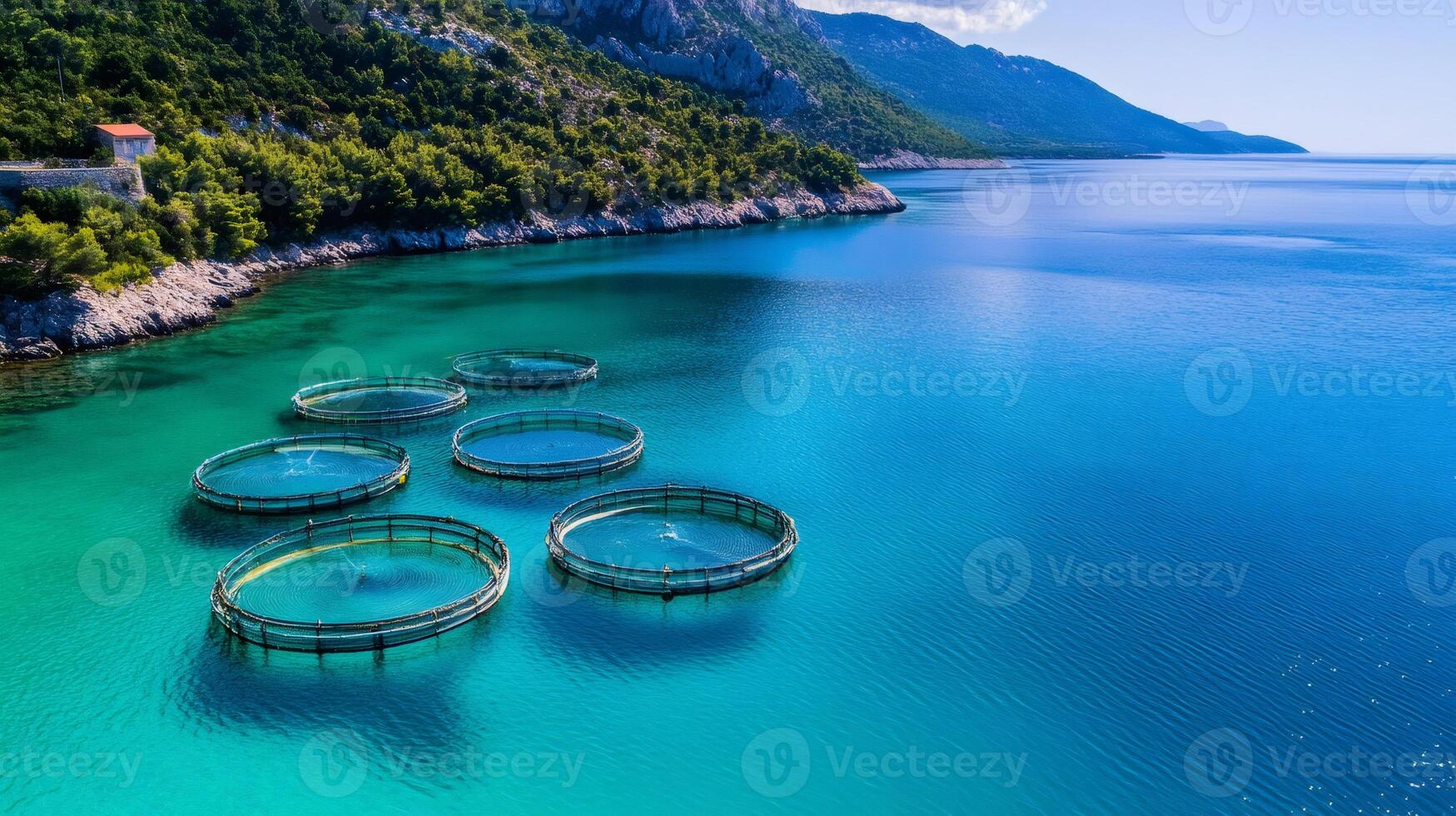 Fish farm in the bay creating a sustainable aquaculture industry photo