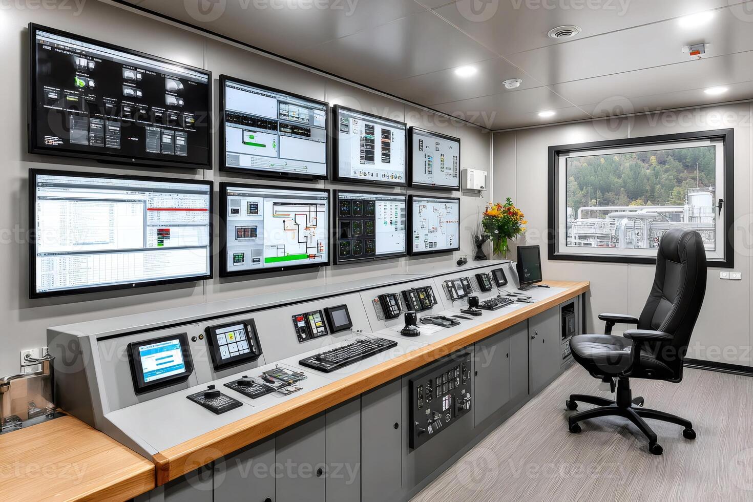 Modern control room monitoring system showing charts, data and statistics photo