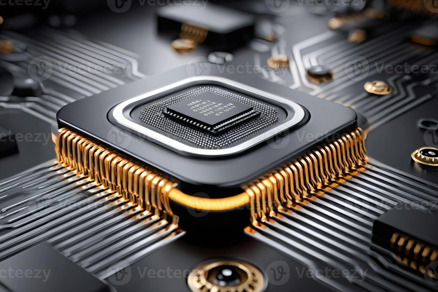 Cpu processing data on motherboard, futuristic technology in action photo