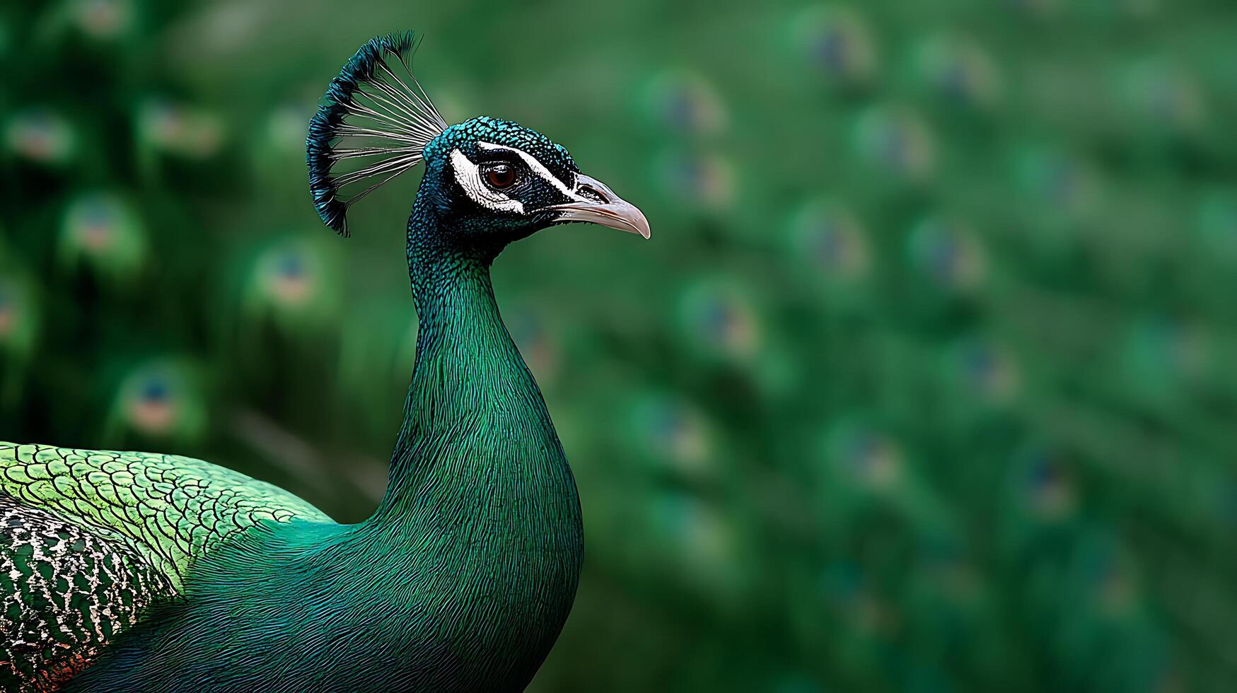A close up of a peacock with many feathers photo