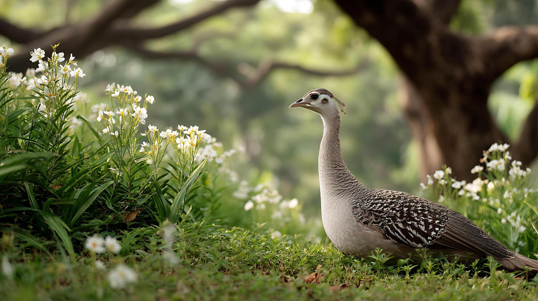 A bird sitting in the grass photo
