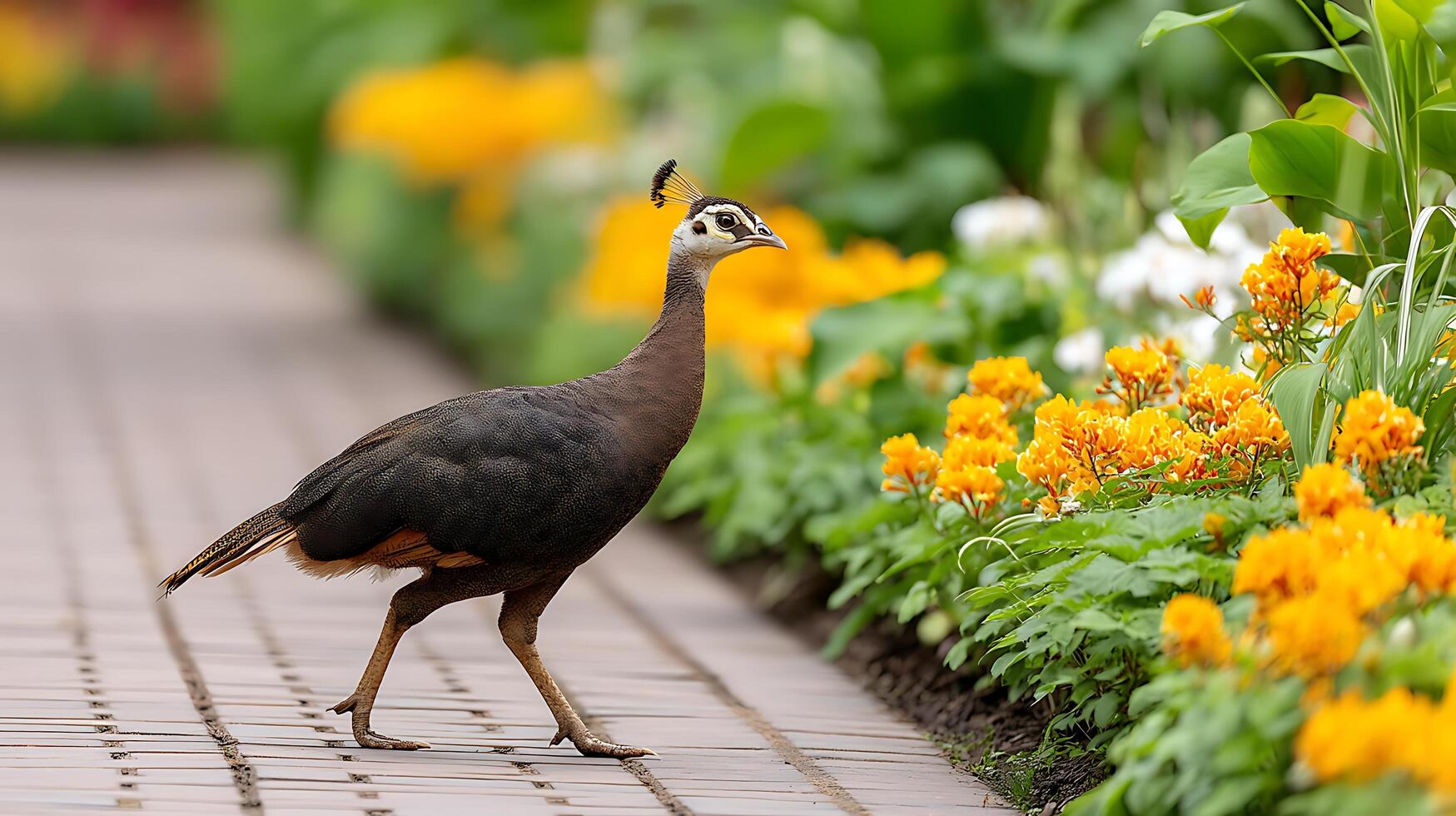A bird walking on a sidewalk photo