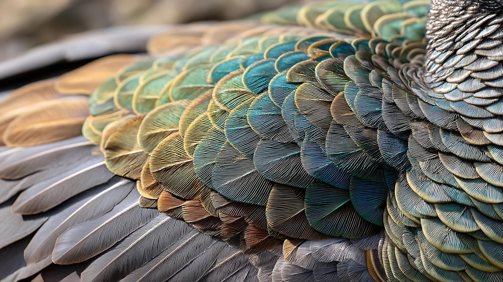A close up of a colorful turkey's feathers photo