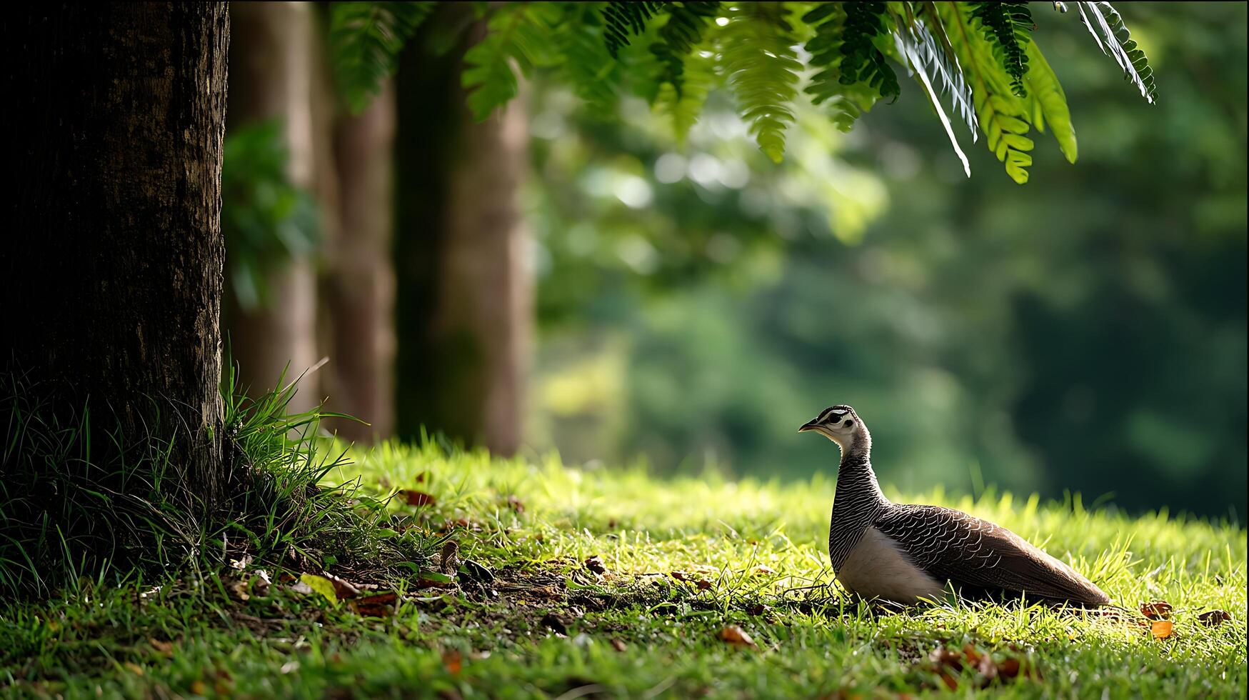 A bird sitting on the grass photo
