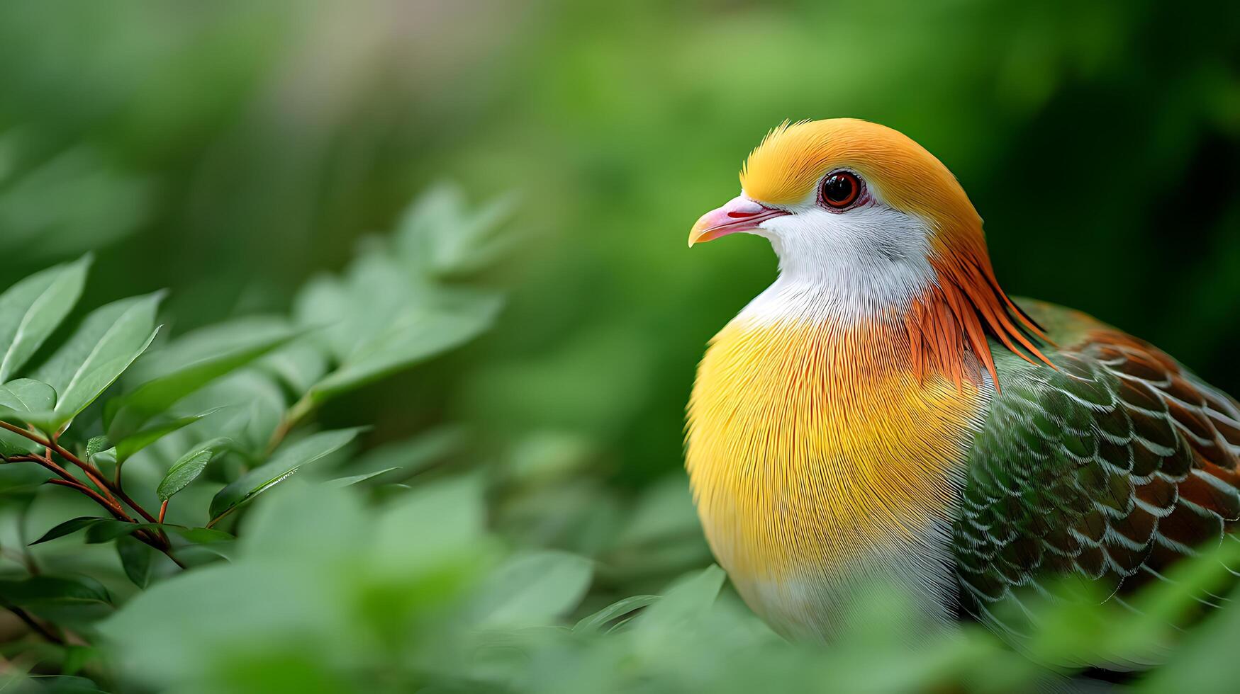 A colorful bird is sitting in the grass photo