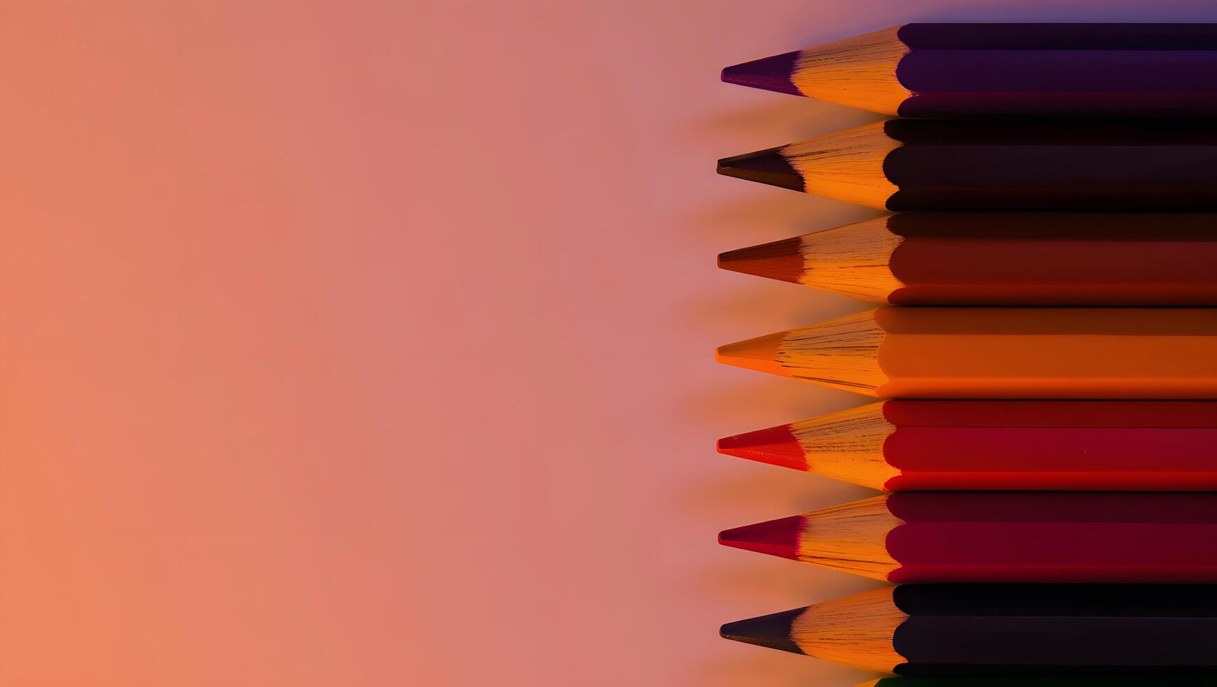 Sunset Palette Pencil Stack on Right Edge with Coral Background photo