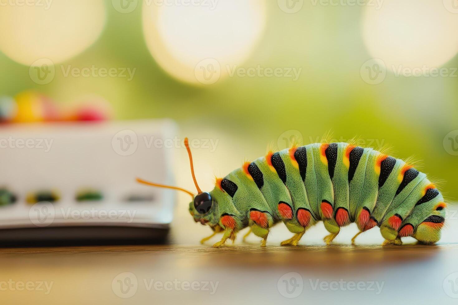 Caterpillar exploring a desk photo