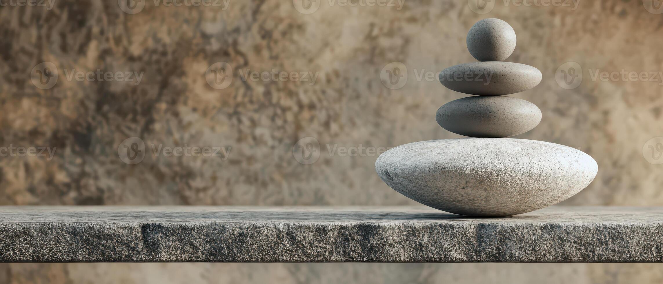 Stacked stones as a calming shelf focal point photo