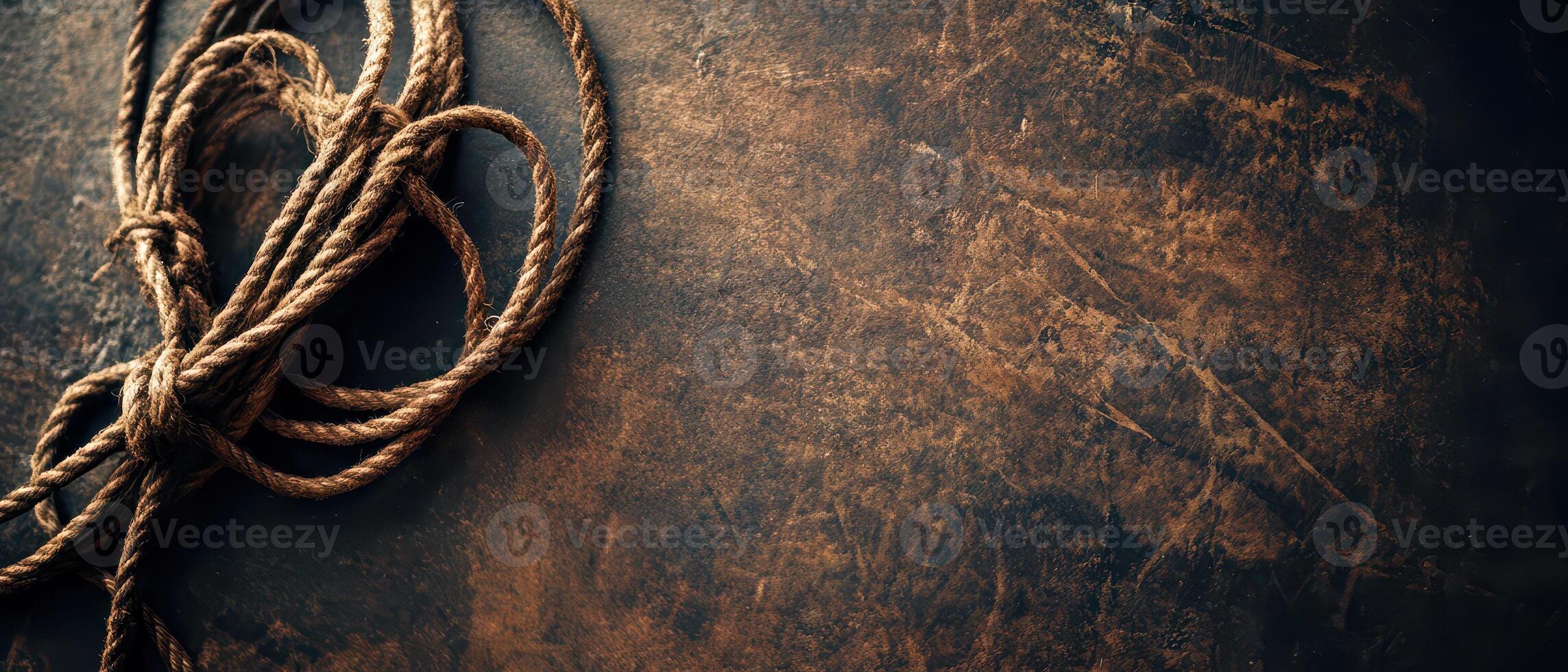 Jute rope on rustic wood photo