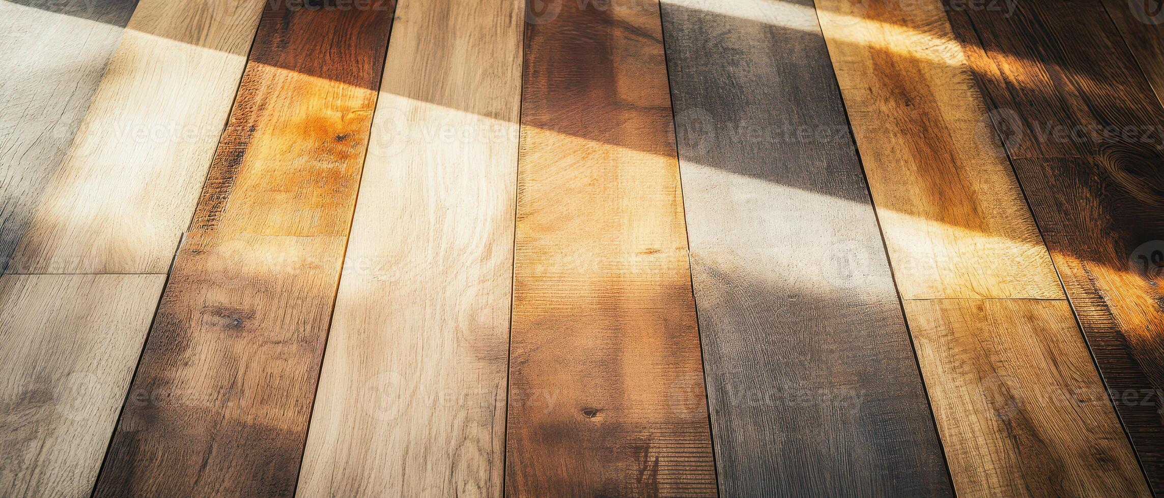 Warm wooden flooring with natural light exposure photo