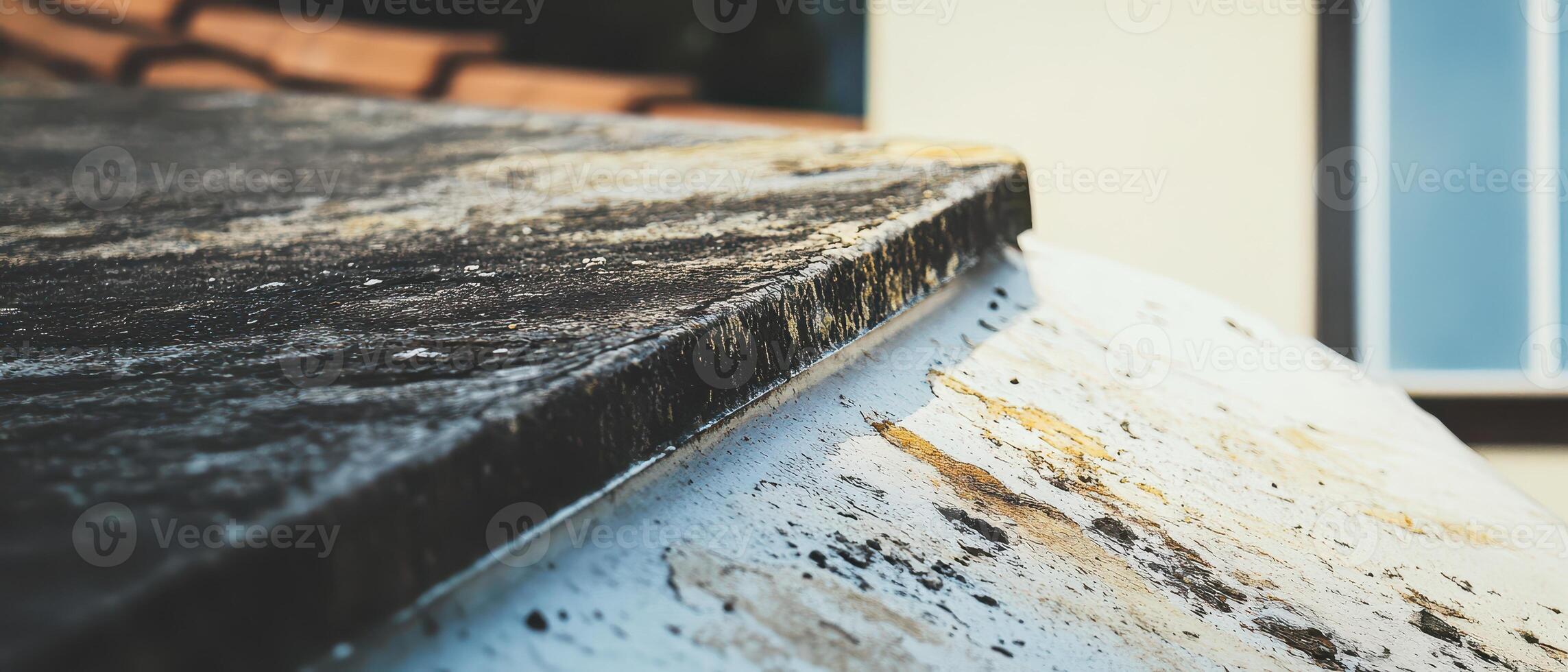Weathered roof edge captured in soft daylight photo