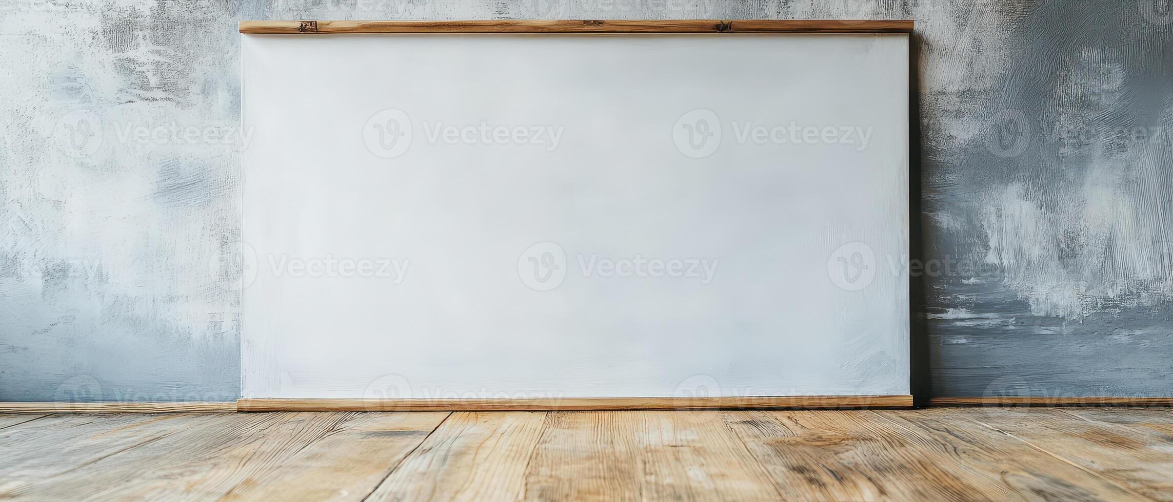 Whiteboard on wooden floor in modern setting photo