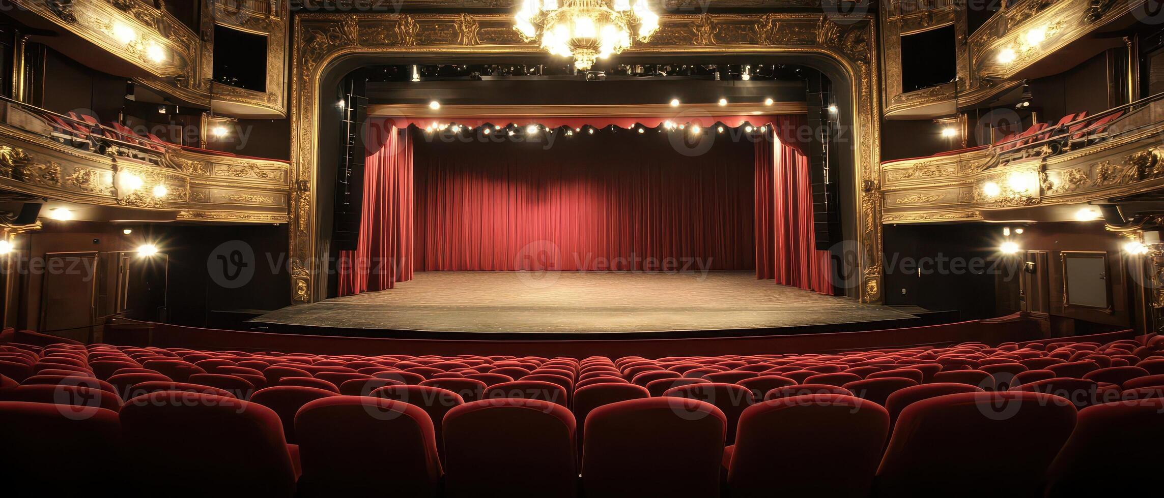 Elegant theater with red curtains photo
