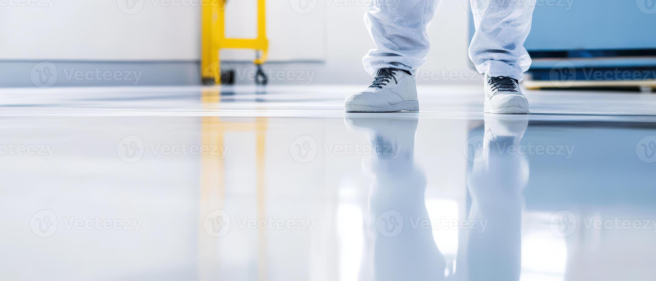 Workers stand on a shiny clean floor photo