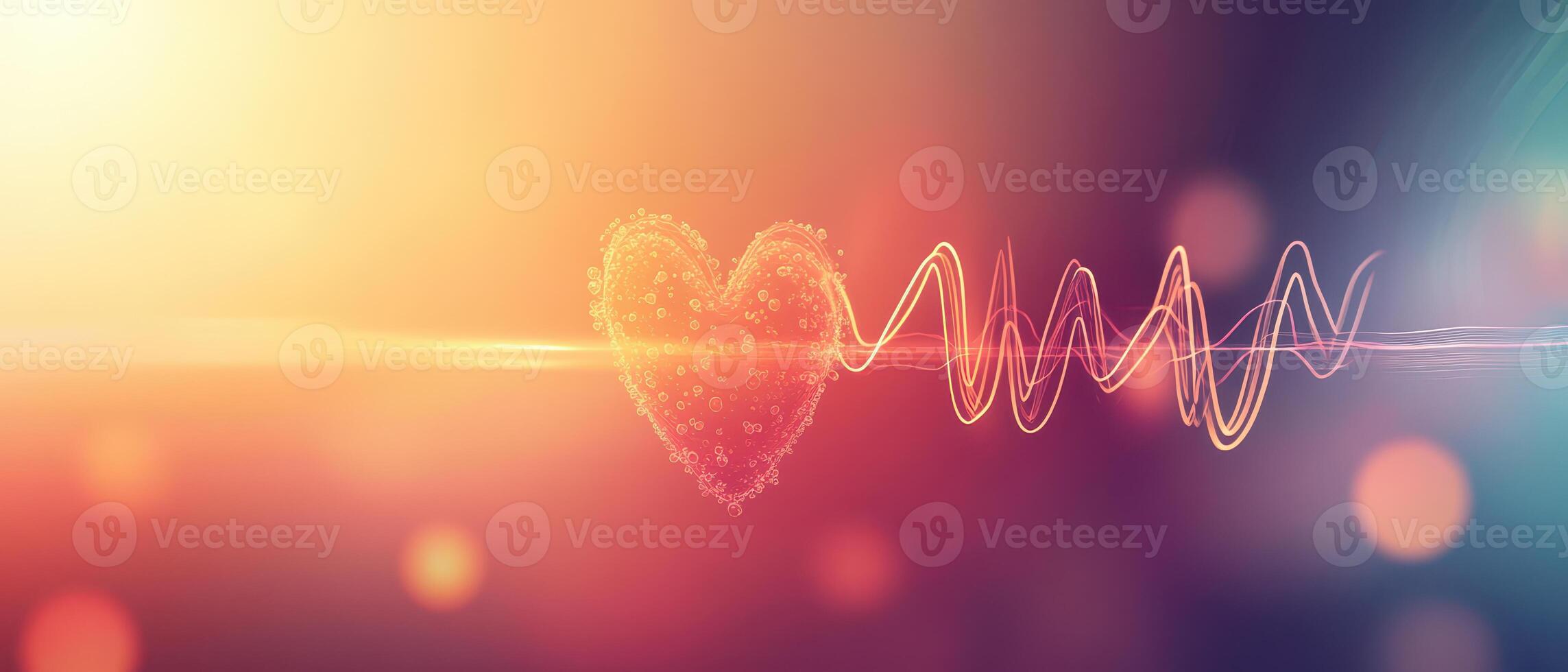 Colorful heart shape with pulse waves at sunset photo