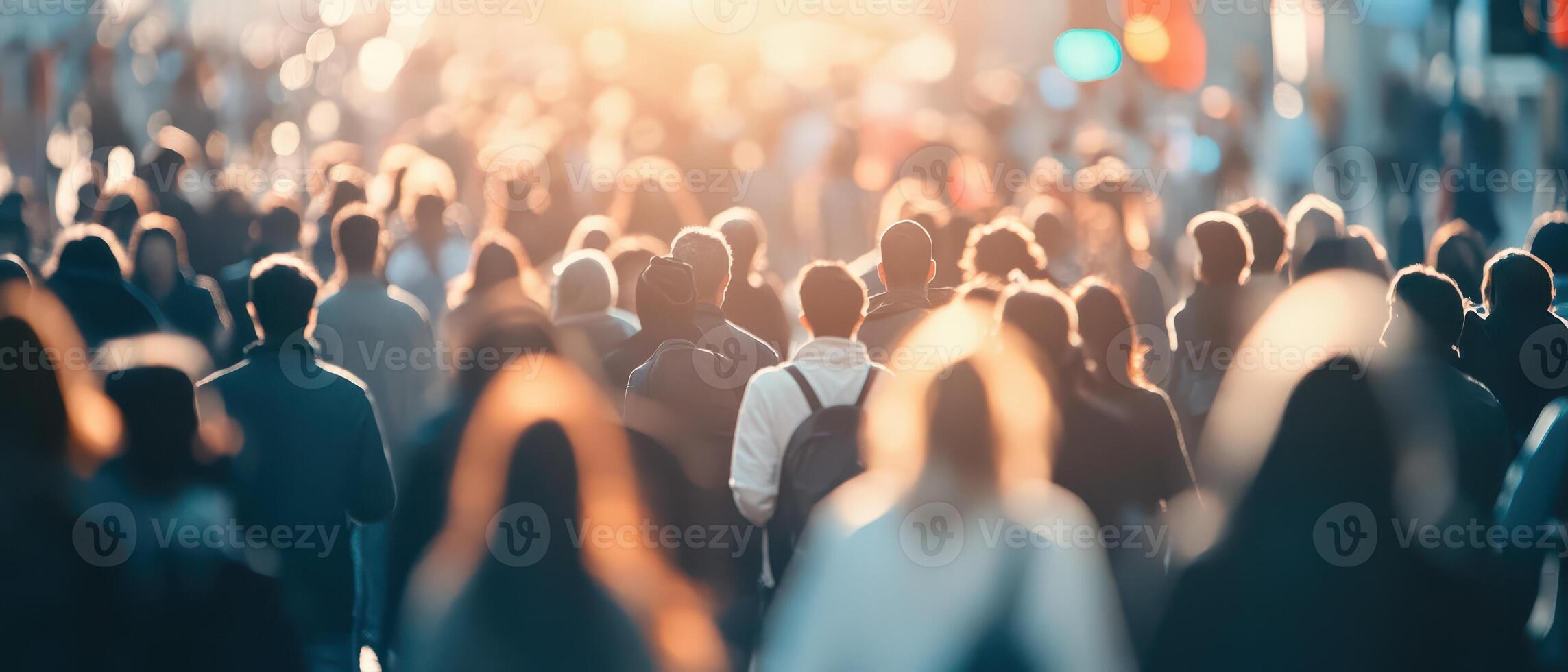 Sunset on a bustling city street photo