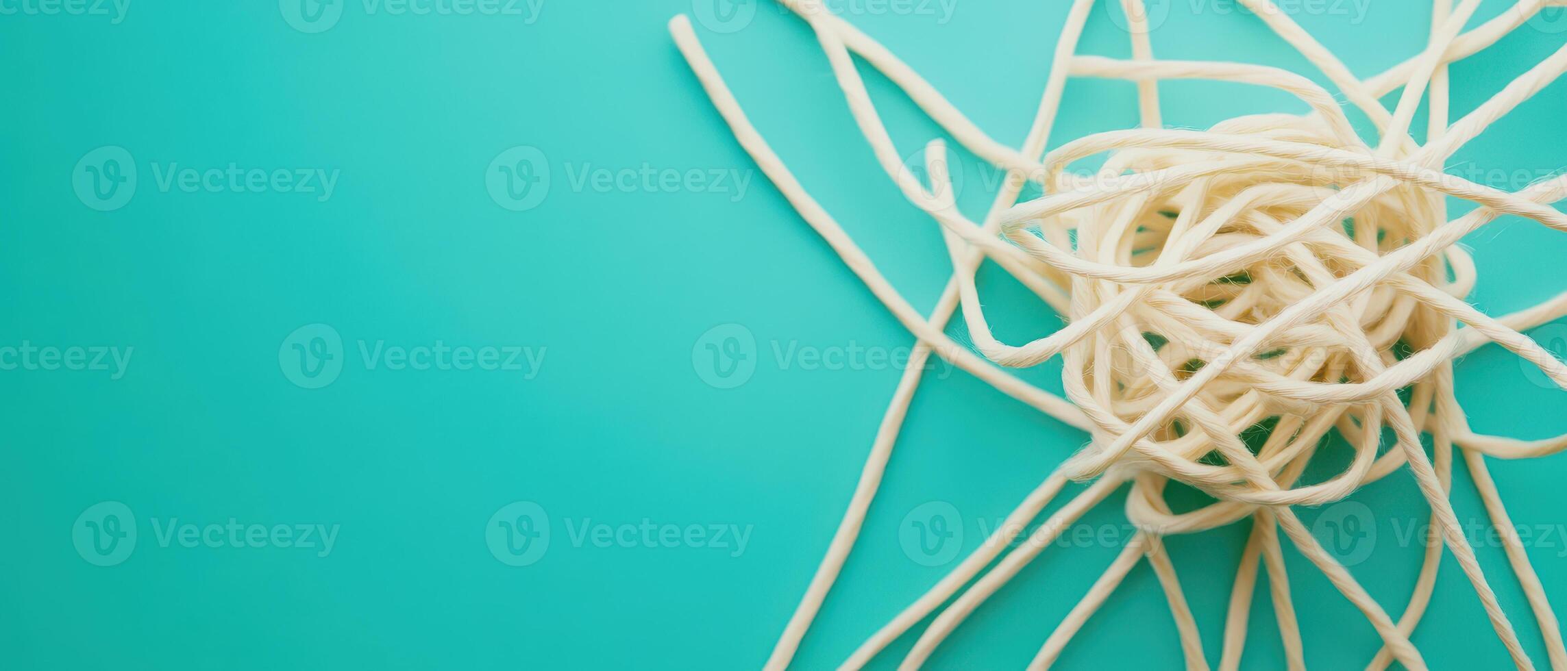 Noodle strands arranged in a tangled formation photo