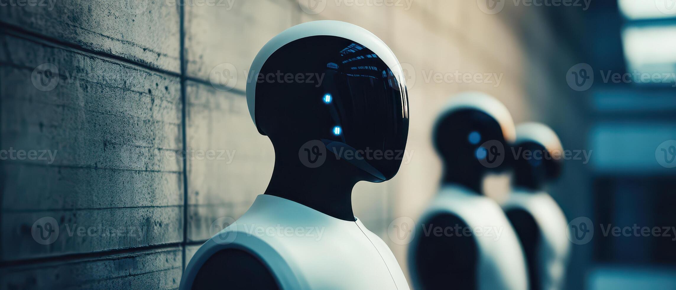 Robots stand still in modern technology exhibition photo