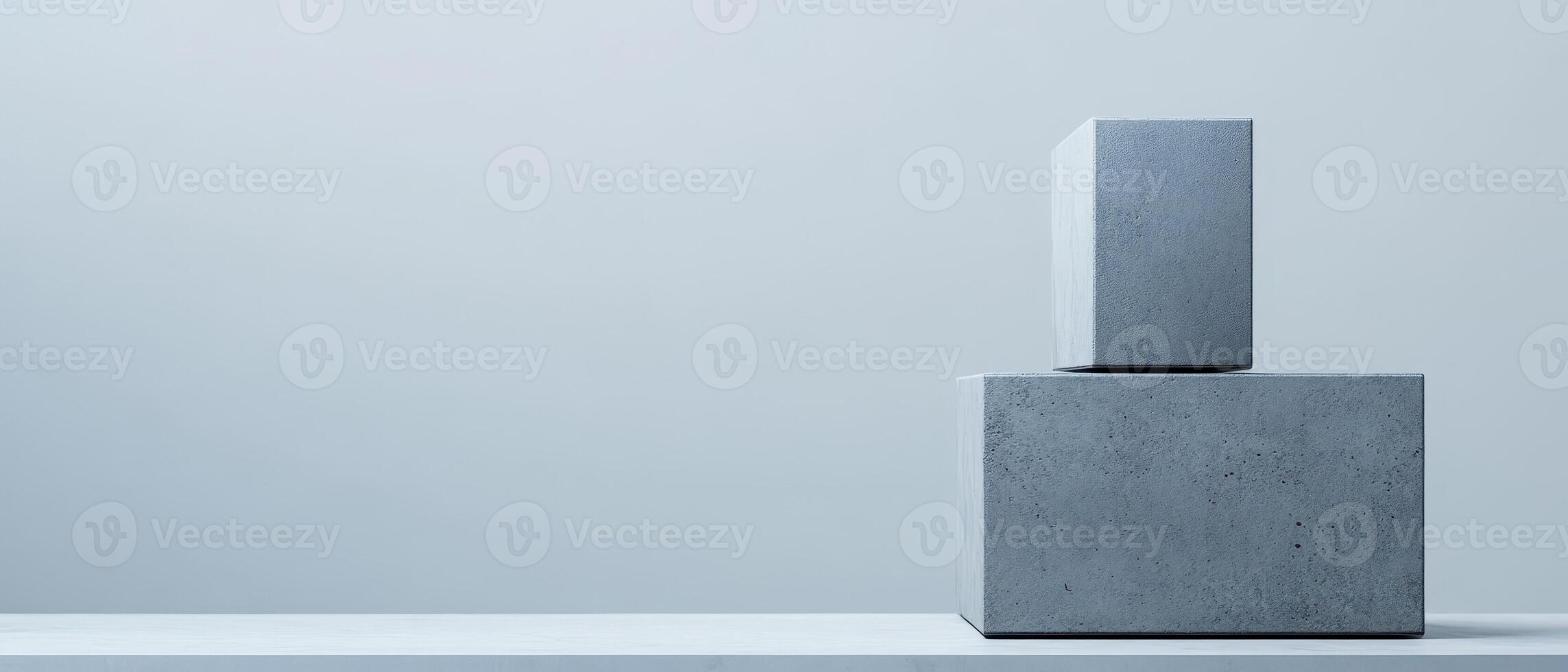 Concrete blocks arranged on a minimalistic display photo