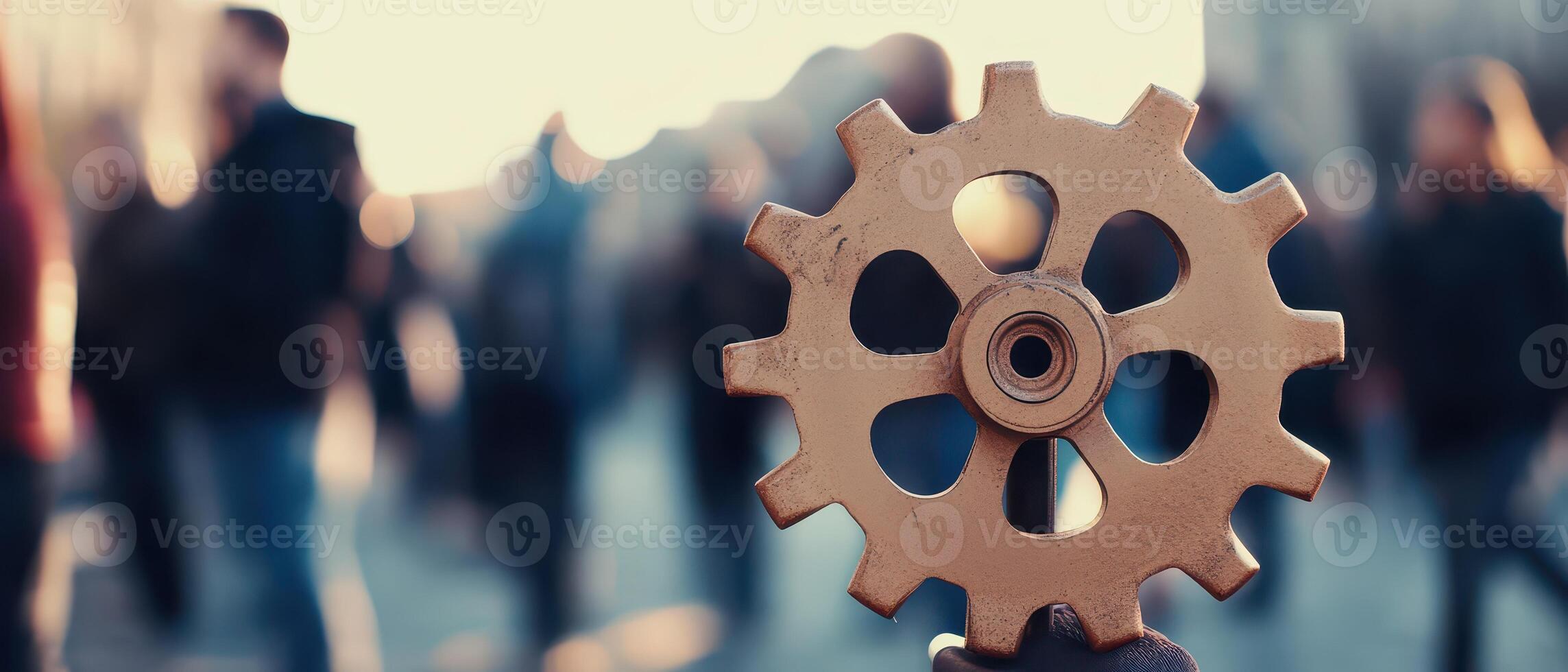 Focus on a gear amidst a bustling crowd photo