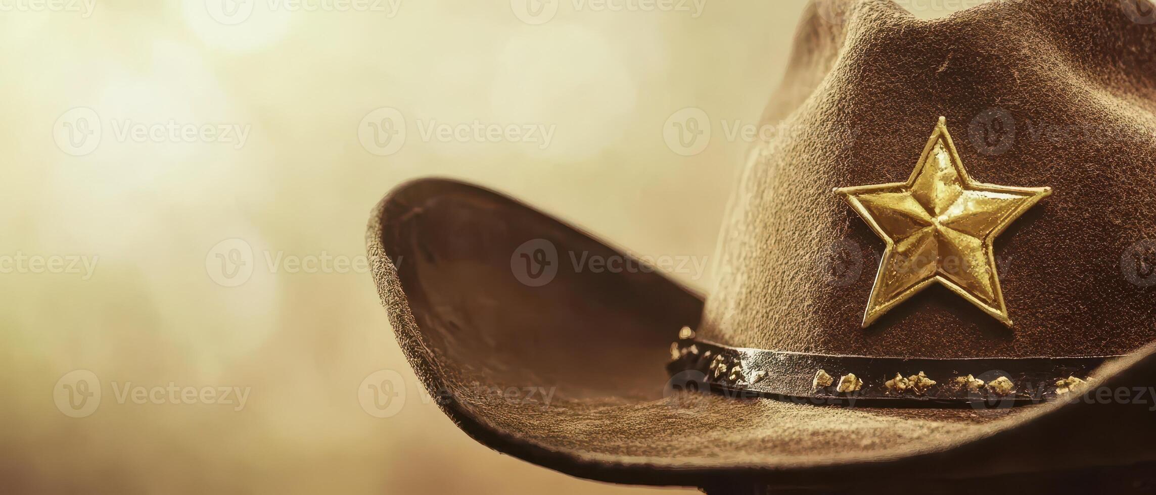 Cowboy hat with golden star badge on display photo