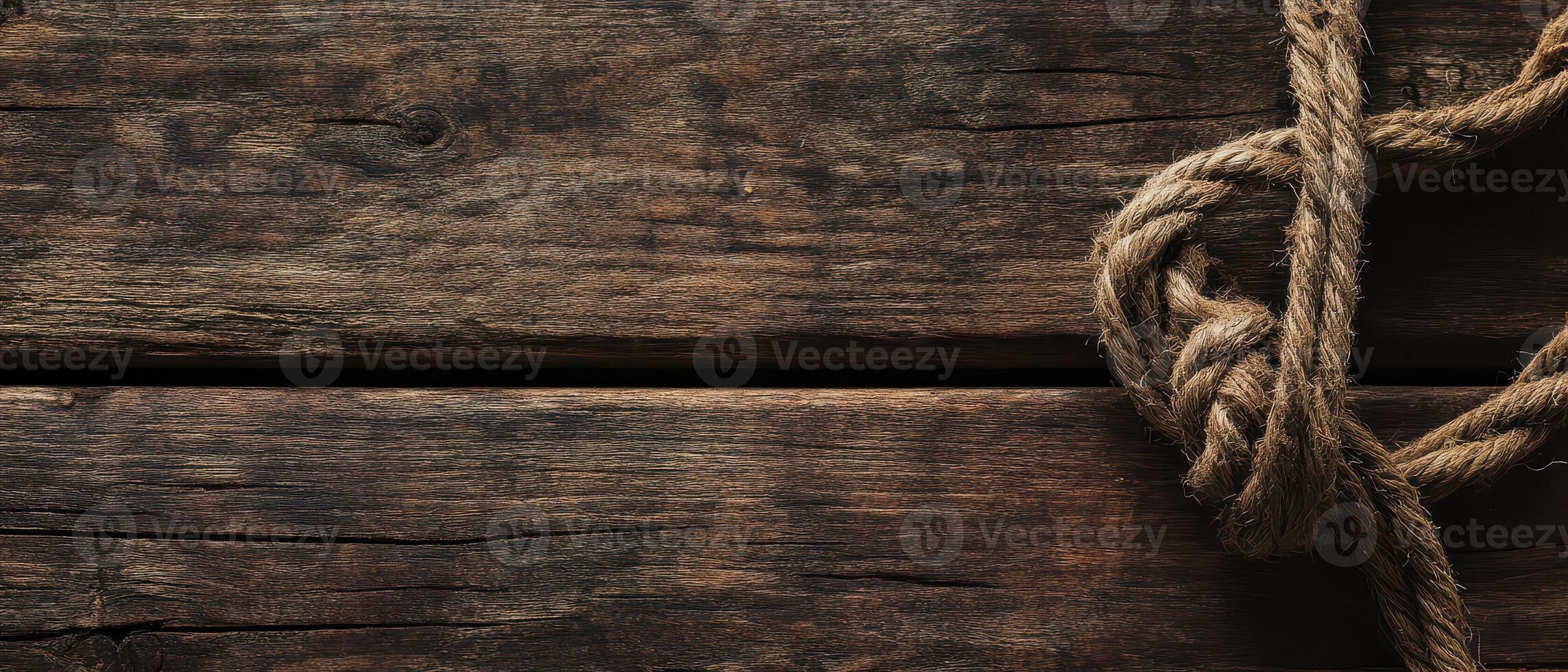 Rustic wooden surface with natural twine detail photo