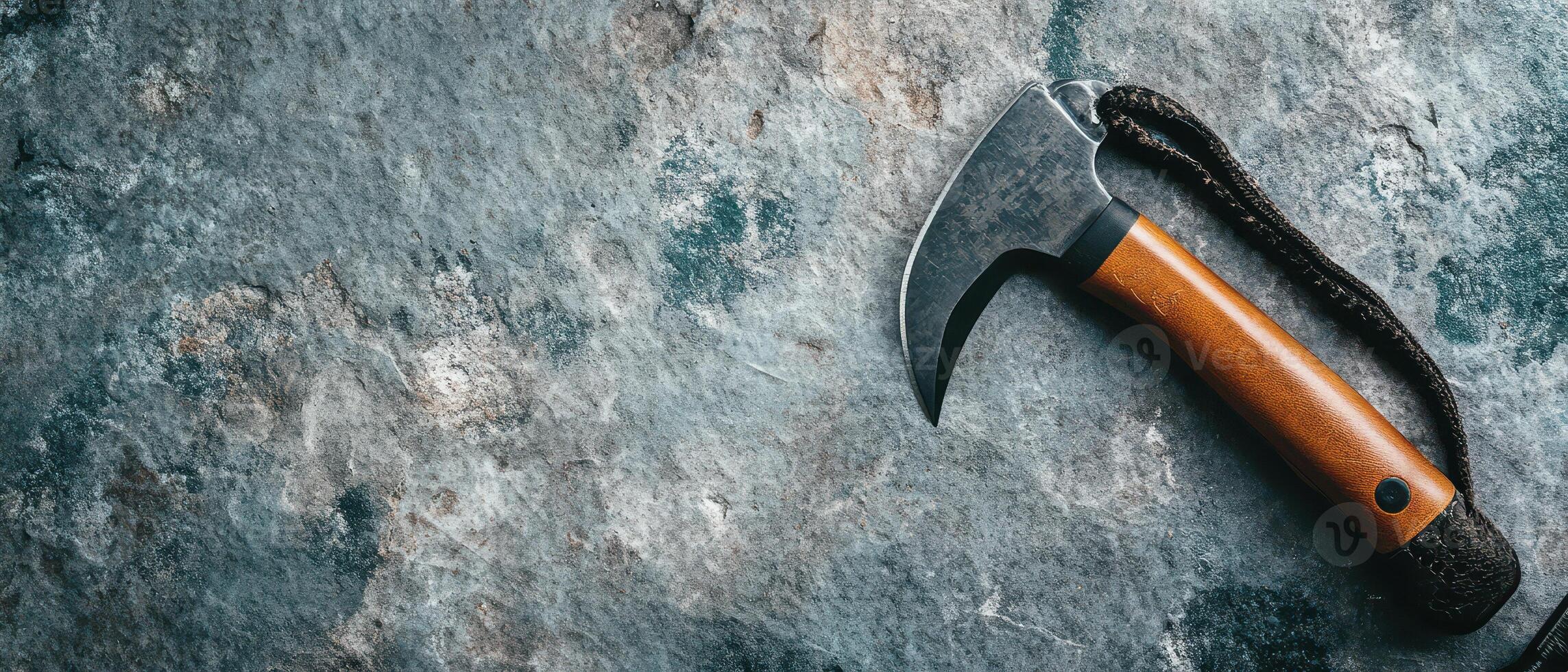Crafting tool resting on textured stone surface photo