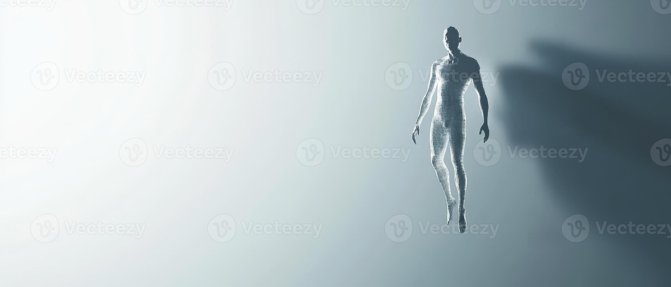 Floating humanoid form in a surreal setting photo