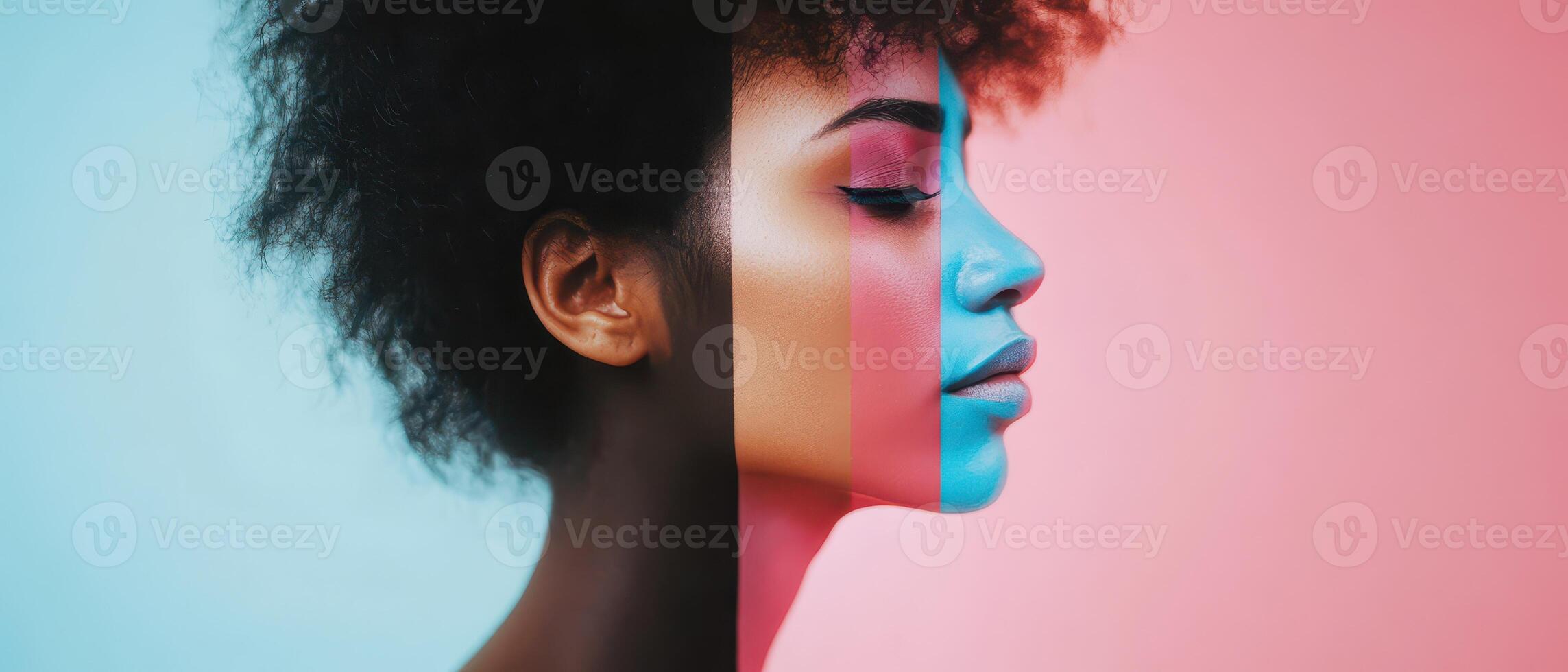 Portrait of a woman with vibrant face paint design photo