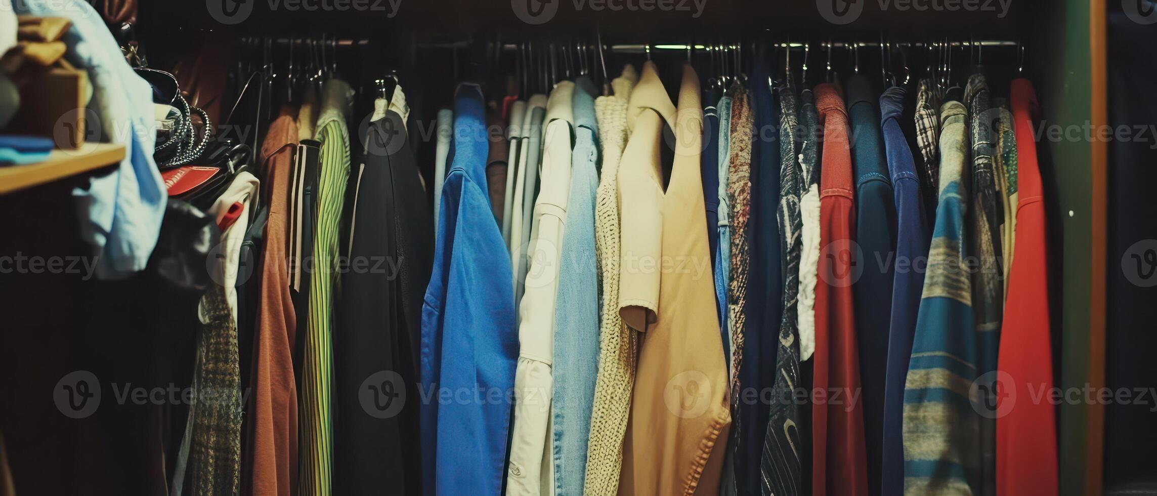 Vibrant clothes in a closet photo