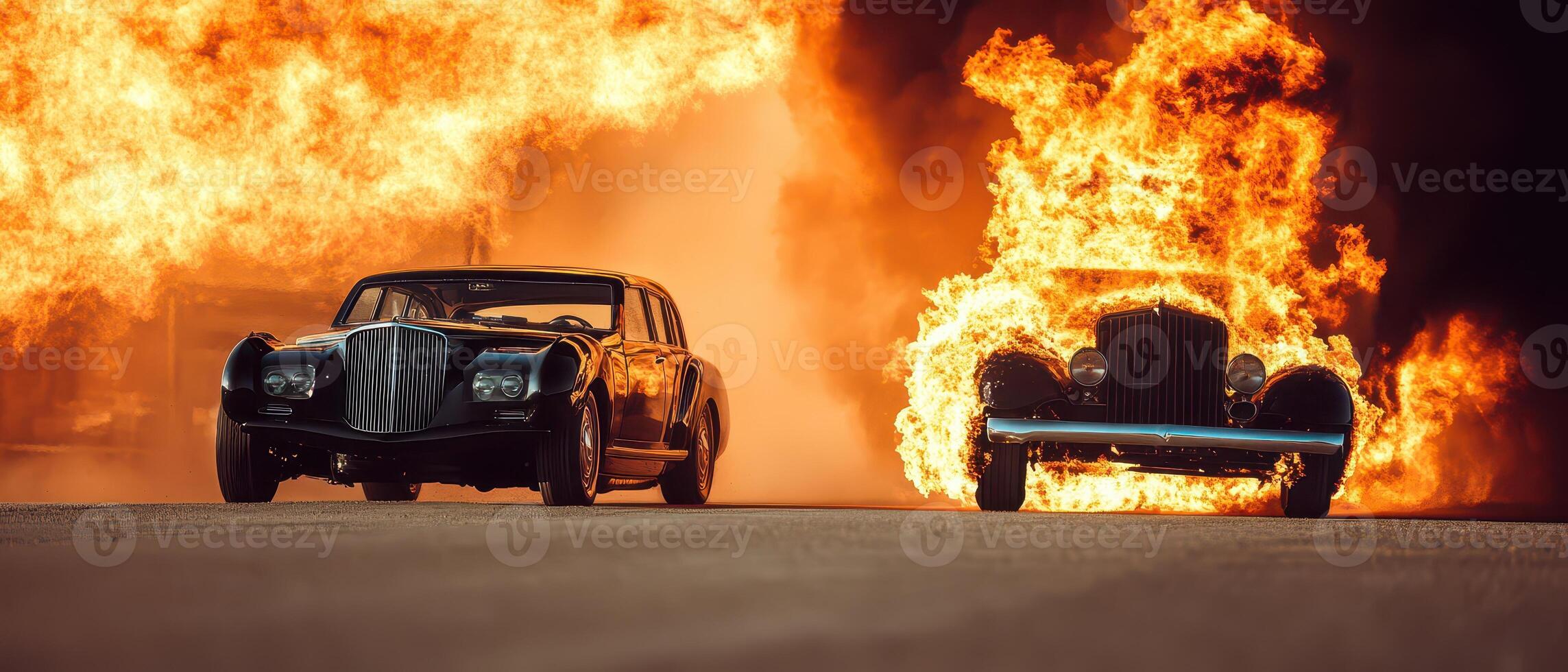 High speed chase in a fiery showdown on the road photo