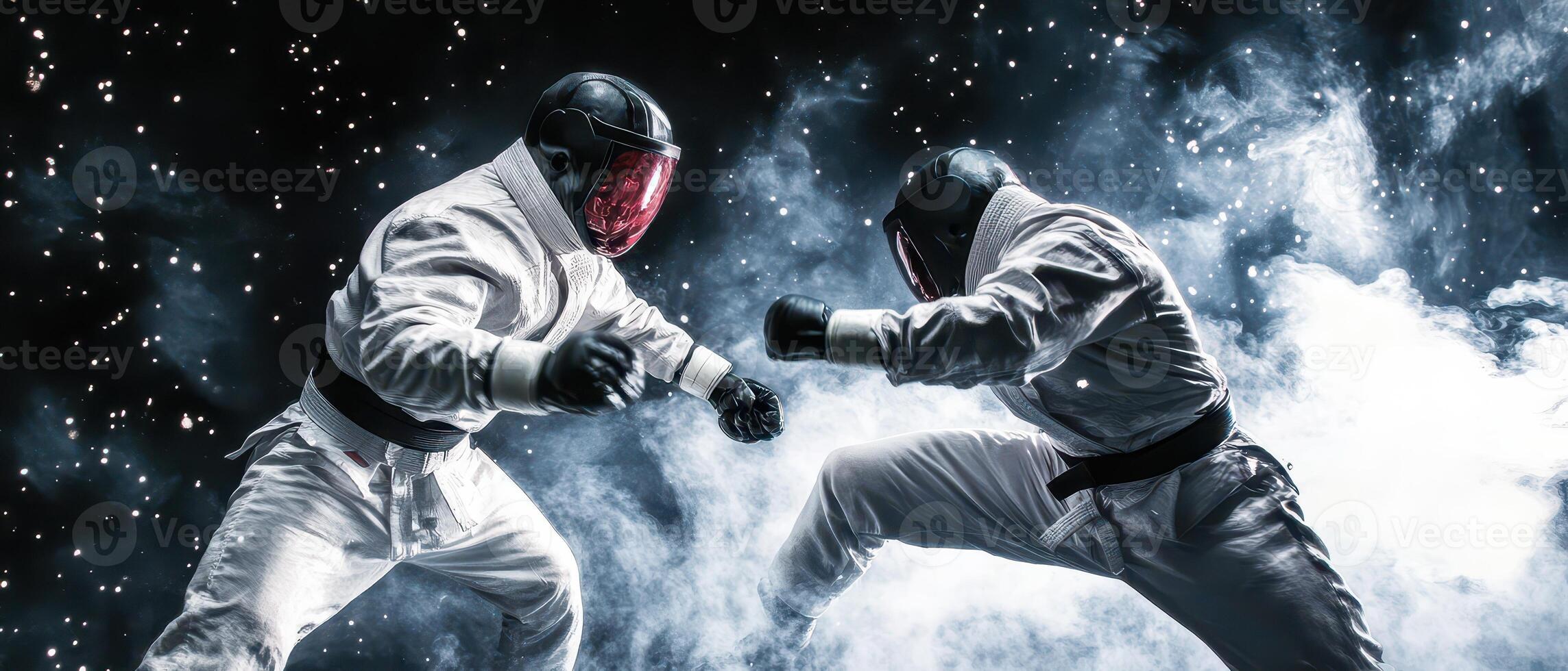 Intense sparring match in a dramatic setting photo