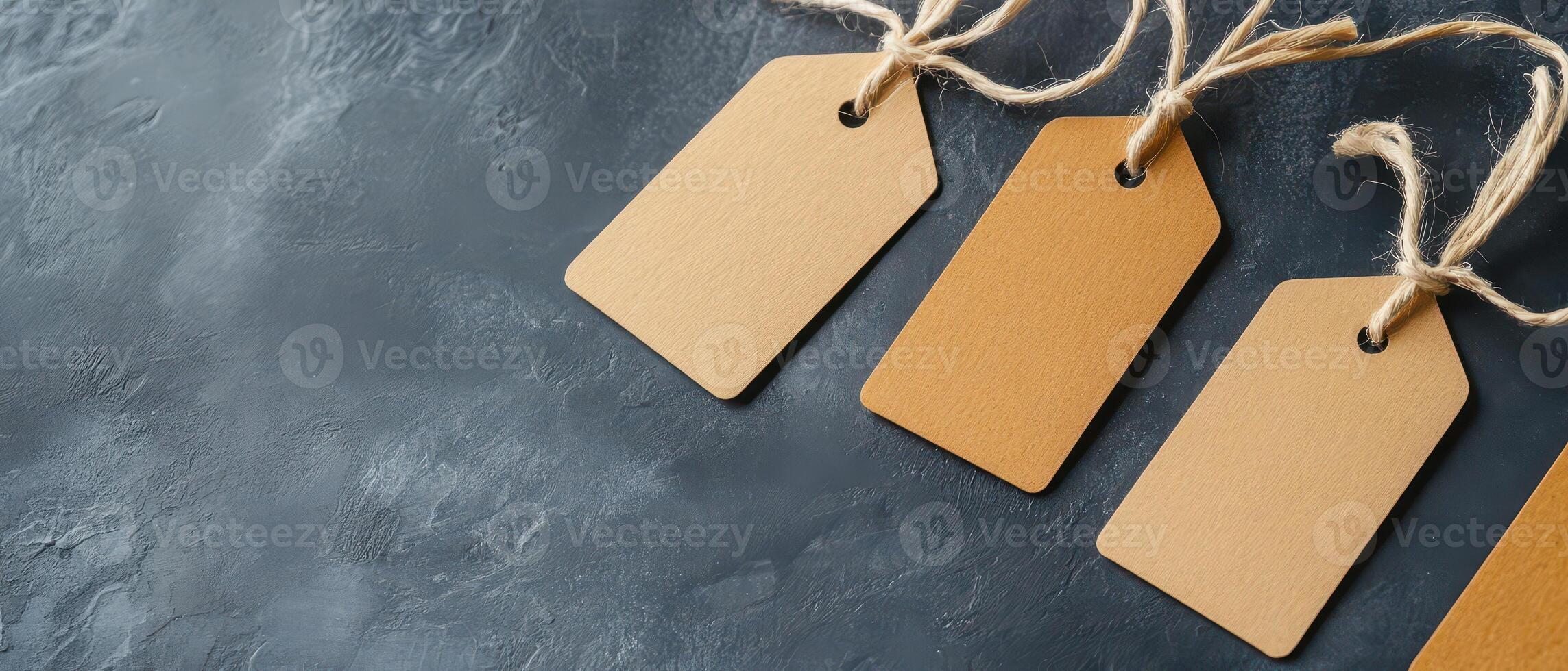 Blank tags arranged on a dark surface for labeling photo
